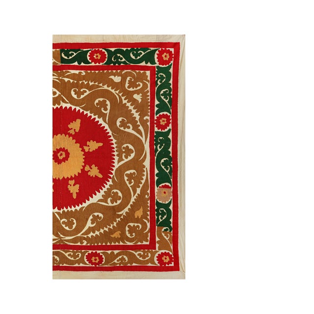 Mid-Century Modern Suzani Wall Decor - Tribal Tapestry 4'9'' X 5'2'' For Sale - Image 3 of 9