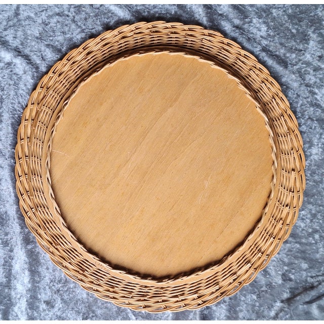 Vintage Wall Mirror with a Woven Willow Frame, 1970s For Sale - Image 3 of 4