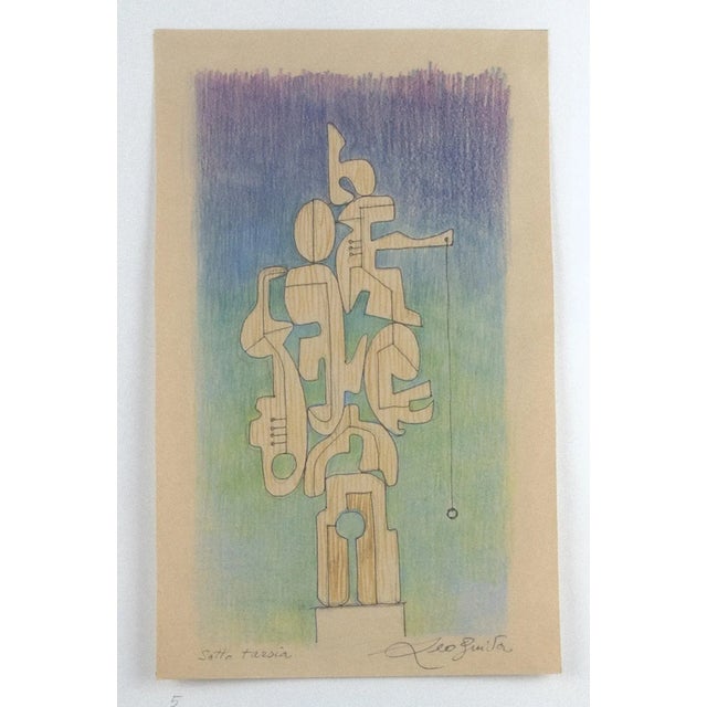 Leo Guide, Under Marquetry, Pastel Color, 1970s For Sale - Image 4 of 4