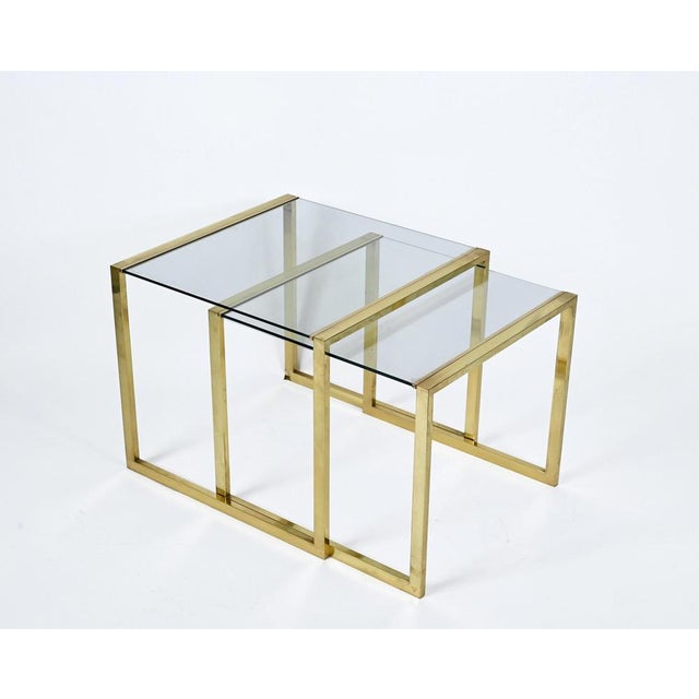 Mid-Century Italian Brass & Crystal Glass Nesting Tables, 1970s, Set of 2 For Sale - Image 4 of 18