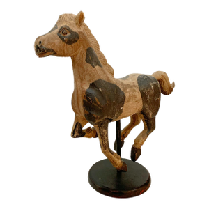 Vintage Hand-Carved Painted Horse Figurine on Stand – Western Folk Art Decor