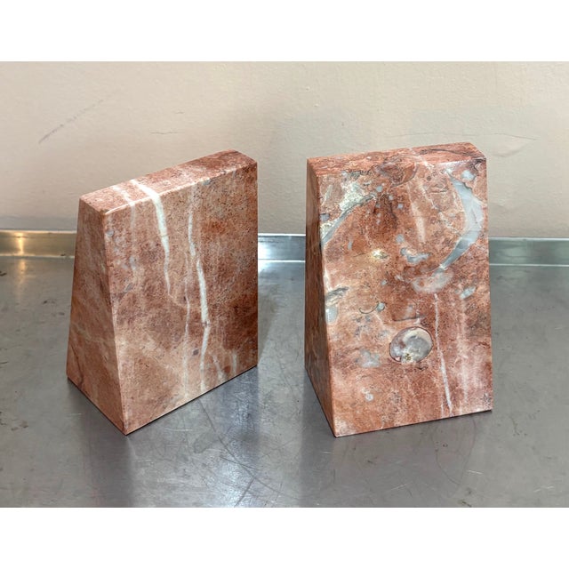 Mid-Century Modern Pink Marble Geometric Bookends For Sale - Image 3 of 3