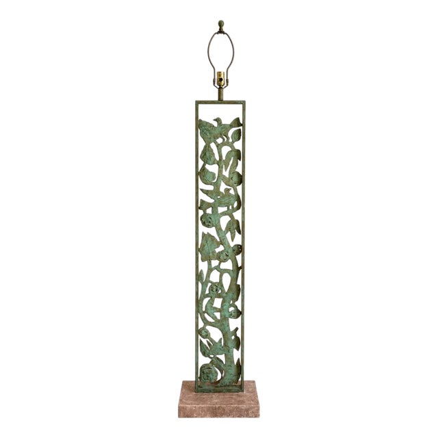 1980s Silas Seandel Style Verdigris Bronze Botanical Floor Lamp For Sale