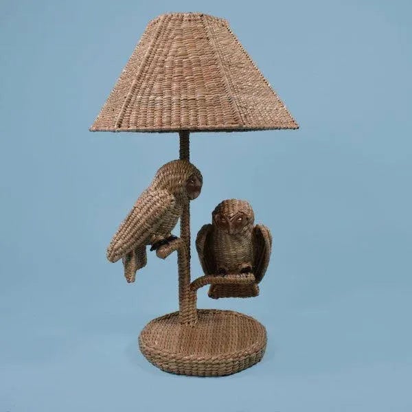 Mario Lopez Torres Pair of Owl Table Lamps. There are minor imperfections to the hand-made woven rattan. Signed Mario...