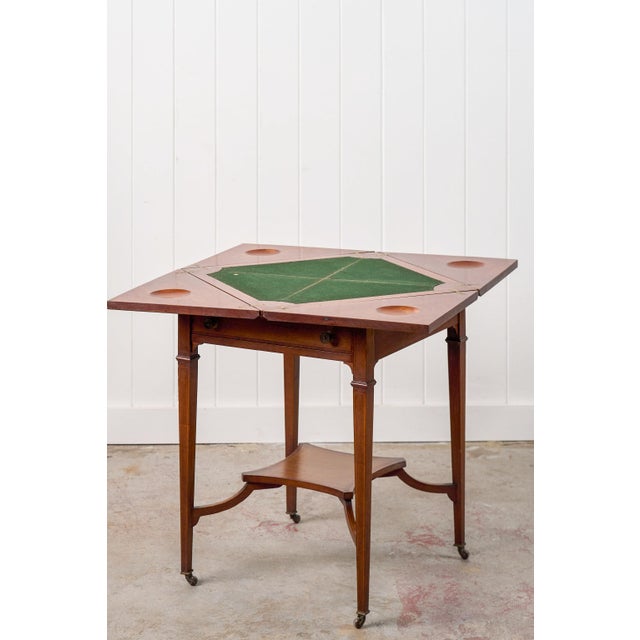Wood Early 20th Century Edwardian Mahogany Envelope Card Table With Cross Banded Edge For Sale - Image 7 of 18