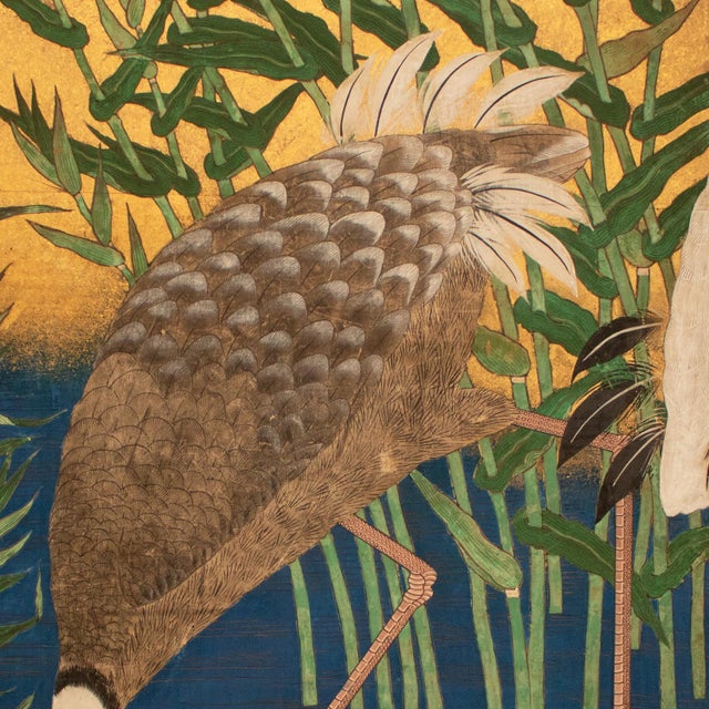 Meiji Era Monumental Yamato-E Screen With Red-Crowned and