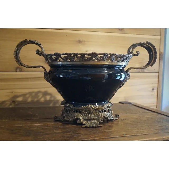 French 1900s Louis XV Style Bronze Mounted Black Glass Bowl For Sale - Image 3 of 8