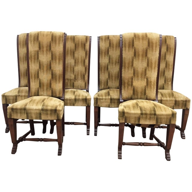 Wood Six French Deco Dark Walnut Refinished Tall Back Dining Chairs For Sale - Image 7 of 11