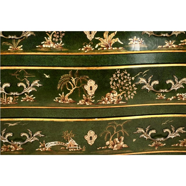 John Widdicomb Louis XV-Style Chinoiserie Commode the serpentine top with removable glass cover, over three full-width...