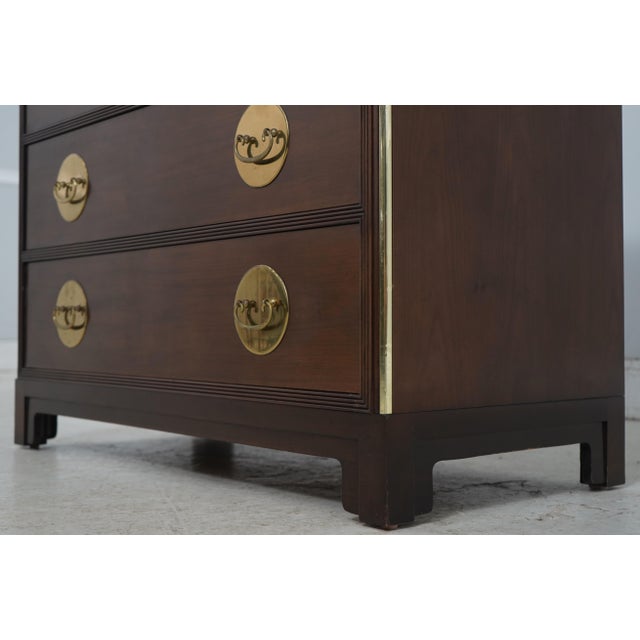 Baker 3 Drawer Cherry Oriental Campaign Style Chest For Sale - Image 11 of 17
