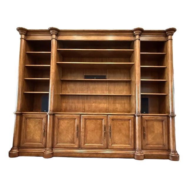 Century Furniture Traditional European Style Pecan Wood Finish Entertainment Center For Sale