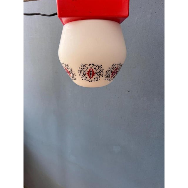 Orange Vintage Opaline Glass Ceiling Lamp with Orange Ceiling Cap from Thabur For Sale - Image 8 of 11