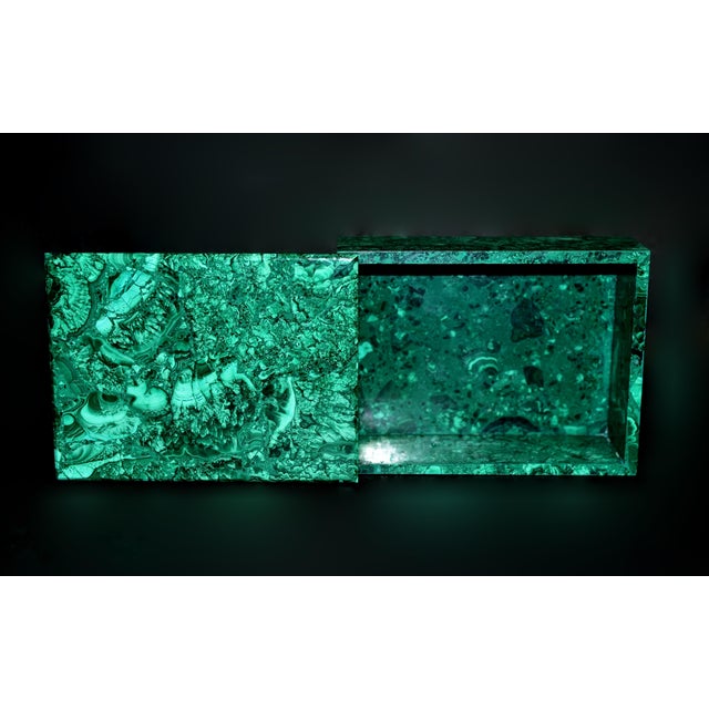 Gemstone Rare Huge Natural Malachite Box 8" For Sale - Image 7 of 12