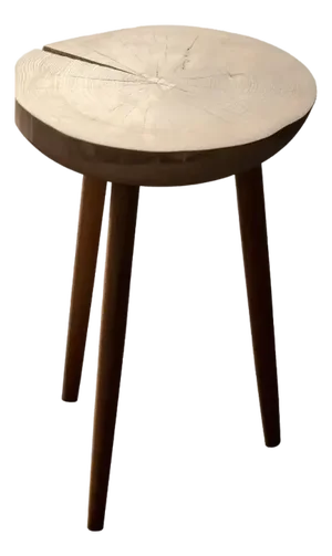 Live Edge Round Side Table in White Driftwood Finish Fossil Table