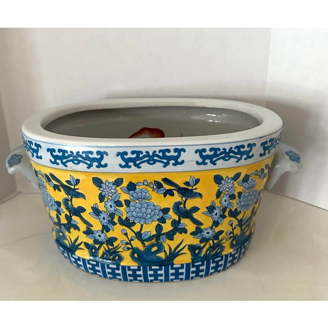 Vintage Yellow & Blue Chinoiserie Foot Bath Planter For Sale - Image 4 of 9