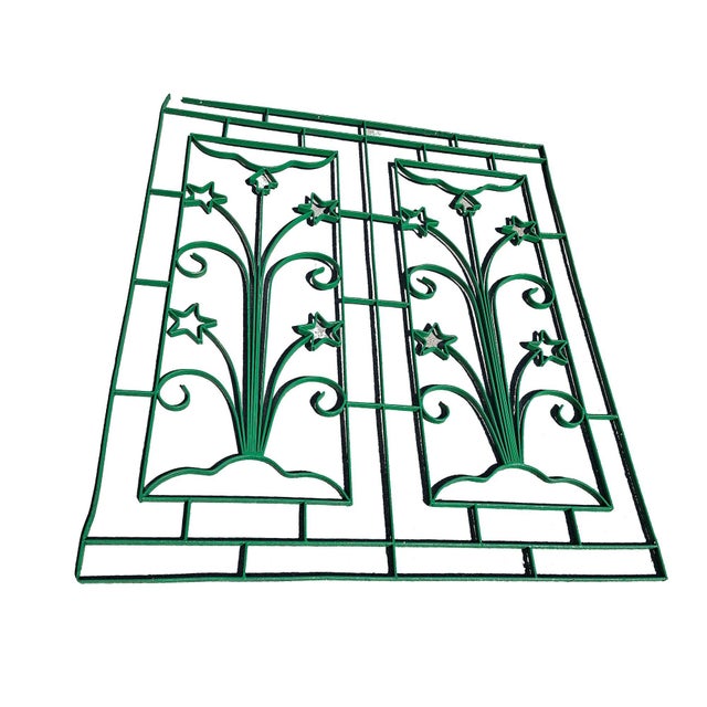 Geometric Art Deco wrought iron gate panel with star flower, and Arrow features an intricate wrought iron design that...