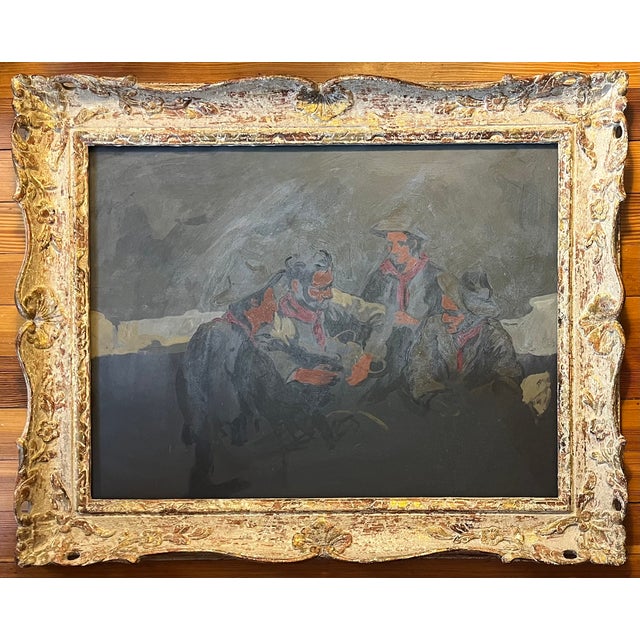 Matthew Benedict (American 1968) Impressionist Gouache Painting Depicting an Interior Scene of Men Seated at a Table For Sale - Image 4 of 11