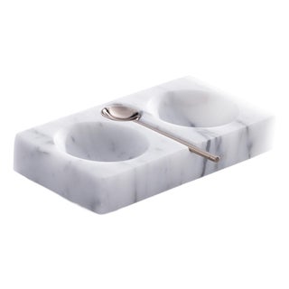 Marmora White Marble Salt & Pepper Dish with Gold Spoon For Sale