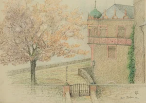 H. Christiansen, Historic Villa on Lake Constance, 1920, Pencil