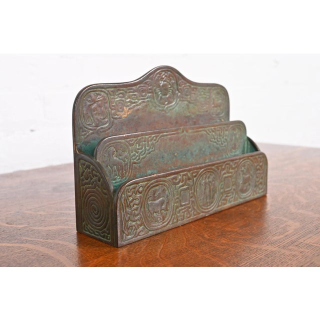 Art Deco Tiffany Studios New York Zodiac Patinated Bronze Letter Rack, Circa 1910 For Sale - Image 3 of 12