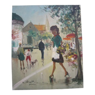 1950's French Painting Champs Elysees, M. Abrect For Sale