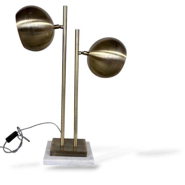 1960s Mid-Century Brass Table Lamp with Dual Orb Marble Base, 1960s For Sale - Image 5 of 9