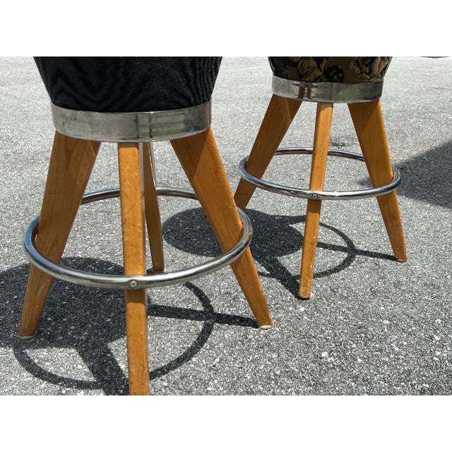 Mid 20th Century Vintage Set of 2 Complementary Upholstered Counter Stools For Sale - Image 5 of 9