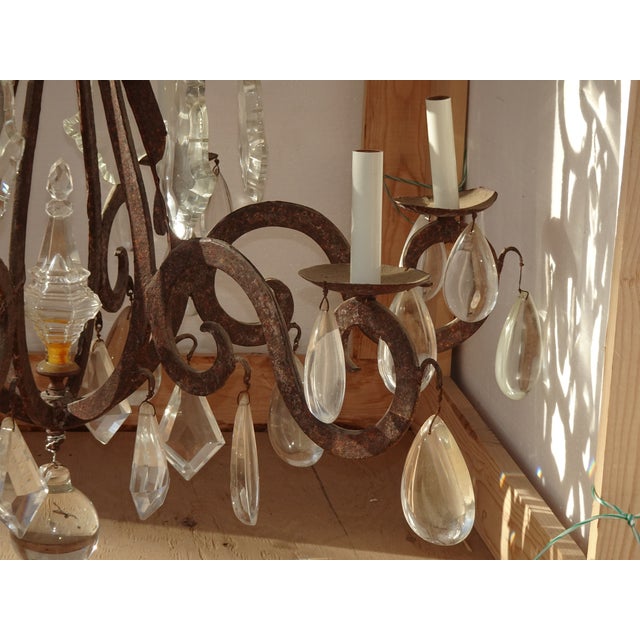 Vintage Arte De Mexico Spanish Style Hand Forged Iron & Crystal Chandelier Light For Sale In Los Angeles - Image 6 of 18