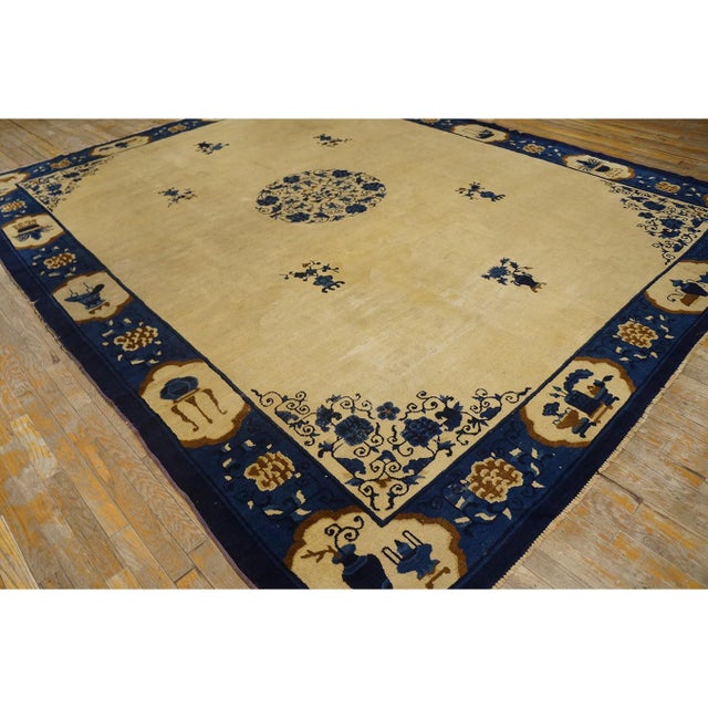 1920s Antique Allover Floral Deco Chinese Peking Handknotted Wool Room Size Rug For Sale - Image 4 of 10