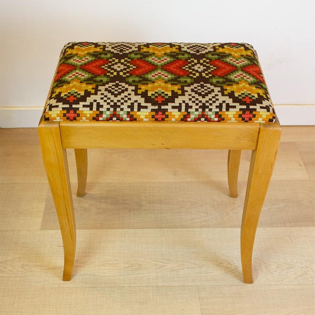 Boho Chic Vintage French Stool with Original Gobelin Upholstery, 1970s For Sale - Image 3 of 7