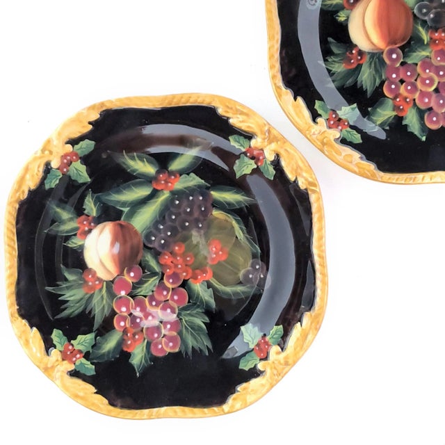 Ceramic Vintage Raymond Waites Salad Plates With Peaches and Grapes - a Pair For Sale - Image 7 of 11