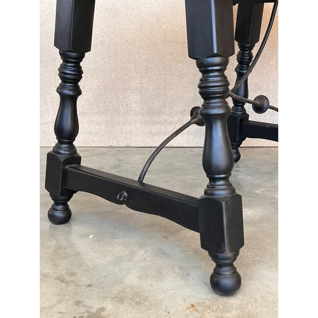 Late 19th Spanish Walnut Dining or Desk Fratino Table With Iron Stretcher For Sale - Image 9 of 10