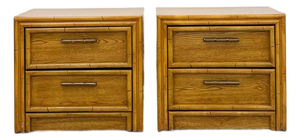 Lea Furniture Faux Bamboo Nightstand Pair Vintage Coastal Hollywood Regency