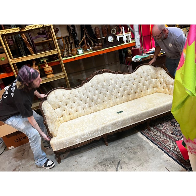 Up for consideration is a beautiful vintage extra long sofa with great bones, but needs reupholstery. This would look...