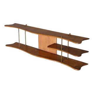 Vintage Shelf in Walnut and Brass, Italy, 1950s For Sale