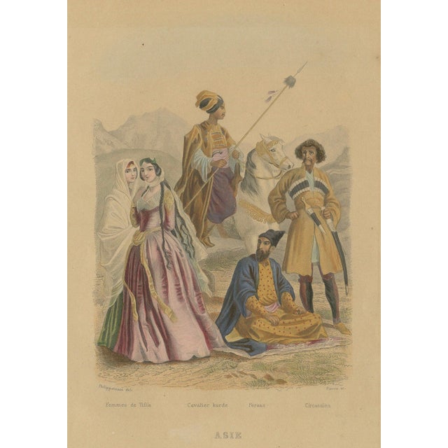 After Henri Félix Emmanuel Philippoteaux, Persian, Kurdish & Circassian Costumes, 1860 For Sale