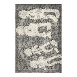 1970s Vintage Turkish Oushak Handmade Wool Cotton Gray Area Rug For Sale