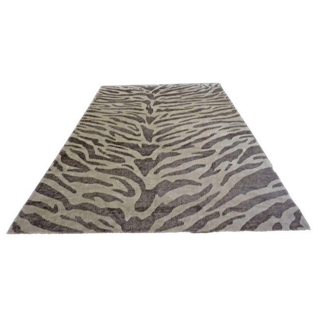 Modern Nepalese Modern Wool & Silk 10X14 Gray & Brown Zebra Print Handmade Area Rug #1143856 For Sale - Image 3 of 3