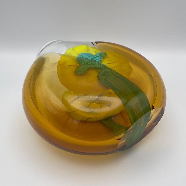 Vintage Art Glass Vase in Yellow and Turquoise by Jiri Suhajek for Moser Karlsbad, 1970 For Sale - Image 11 of 16