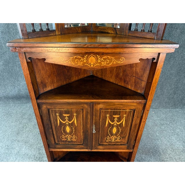 Wood 19th Century Inlaid Rosewood Corner Etagere For Sale - Image 7 of 13