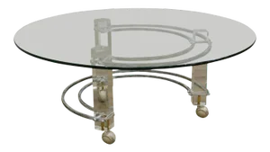Charles Hollis Jones Mid Century Modern Brass & Lucite Round Glass Top Coffee Table