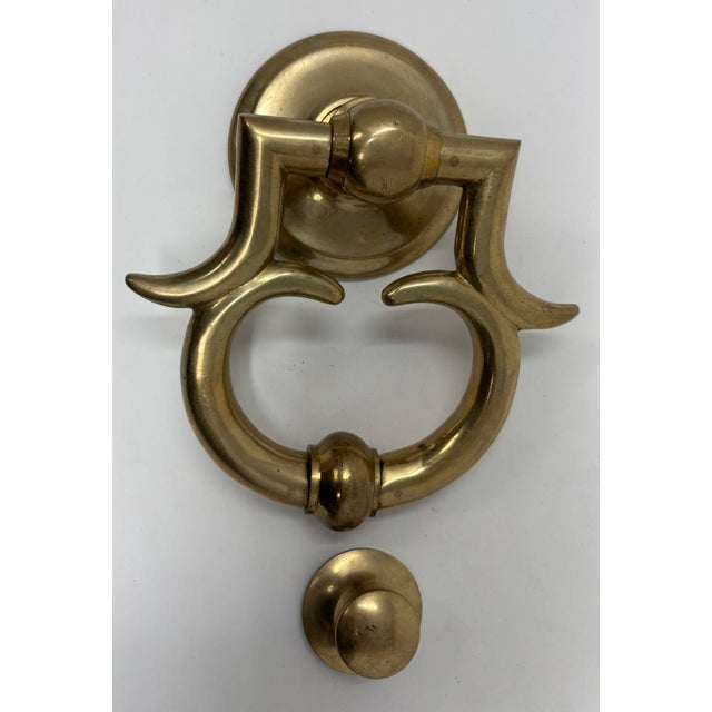 Georgian Style Solid Polished Brass Door Knocker 1940s For Sale - Image 4 of 11