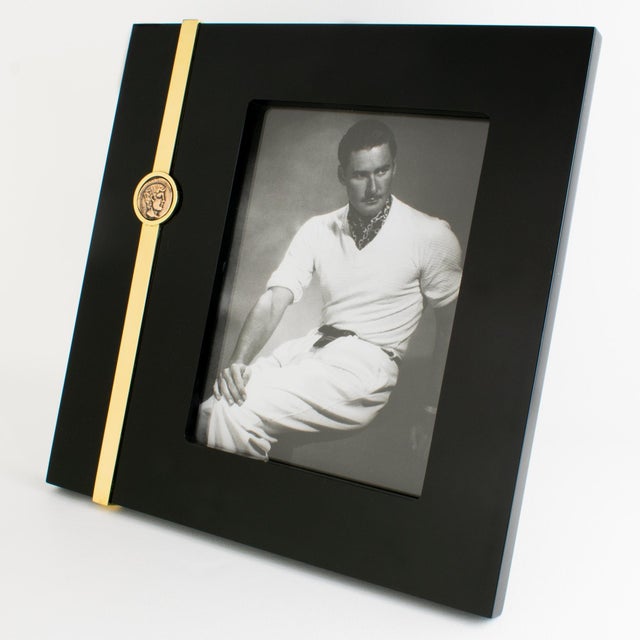 1970s Tommaso Barbi Black Lucite and Gilt Brass Picture Frame, circa 1970 For Sale - Image 5 of 12