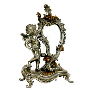 French Louis XV Style Table Mirror with Cherub, 19th Century For Sale