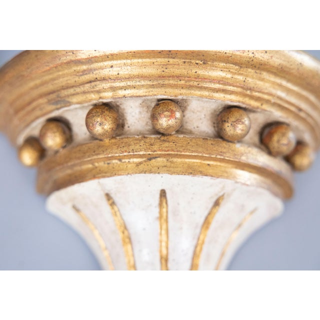 Vintage Italian Neoclassical Distressed White & Gold Giltwood Wall Brackets Corbels Shelves - a Pair For Sale - Image 4 of 9