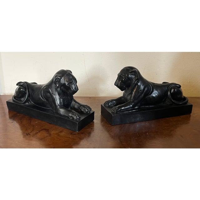 Antique George III Wedgwood black basalt models of the Capitoline or Egyptian lions circa 1780. These make wonderful...