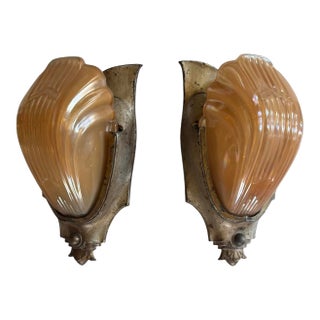 Antiqu Art Deco Slip Shade Wall Sconces - a Pair For Sale
