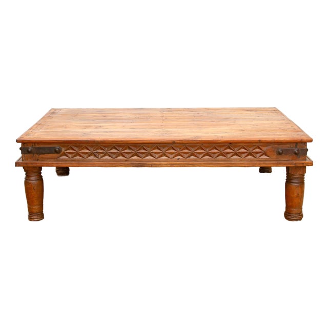Grand Takhat Large Indian Teak Coffee Table For Sale