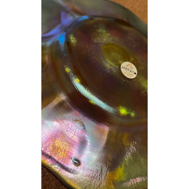 Early 20th Century Louis Comfort Tiffany Gold Iridescent Favrille Ruffled Edge Finger Bowl and Under Plate For Sale - Image 10 of 12