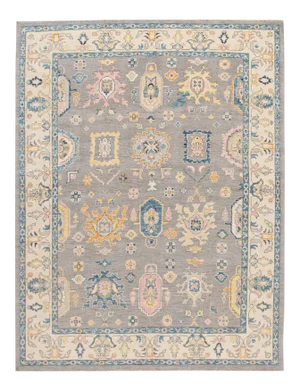 Gray Modern Oushak Handmade Wool Rug